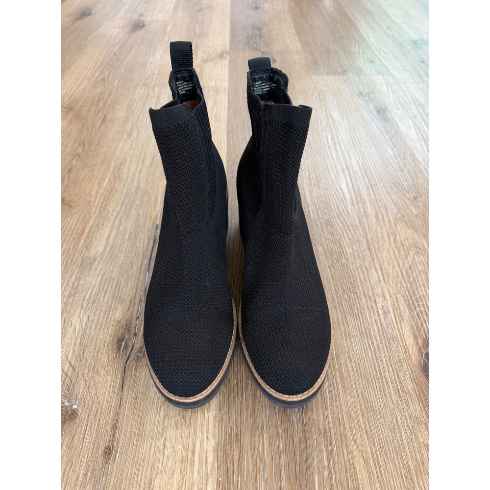 Sofft Minimalist Wedge Ankle Boots Women 8.5 Black Knit Textile Leather Sock